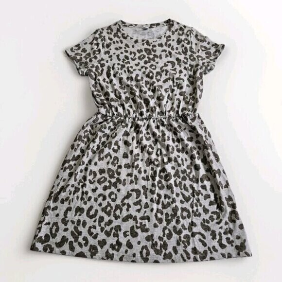 Old Navy Shirt Dress Womens M Beige Snow Leopard Cinched Waist SS Summer Cottage - Picture 9 of 16